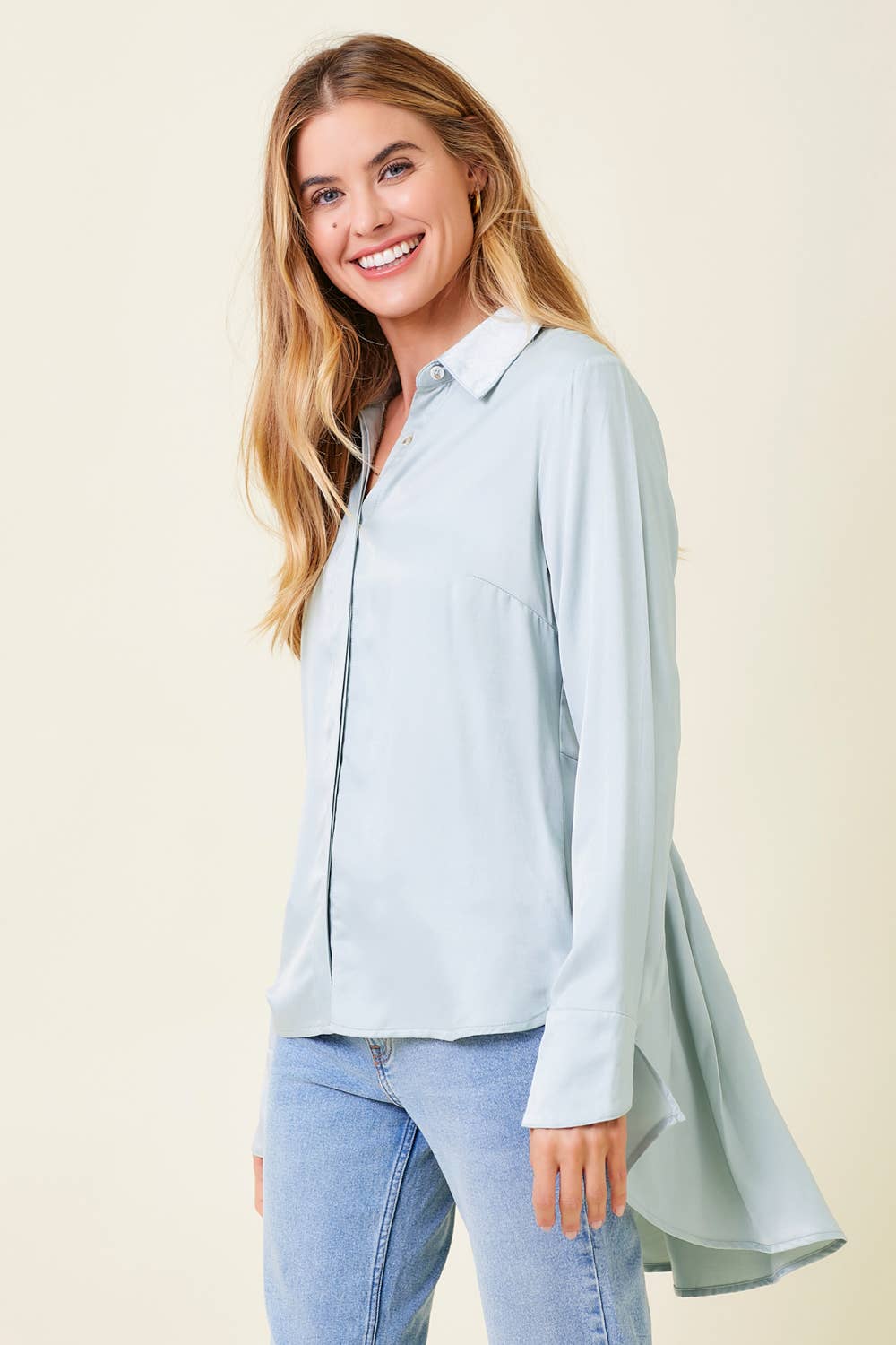 Satin Peplum Back Blouse
