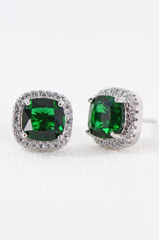 Dainty Cubic Zirconia Square Stud Earrings