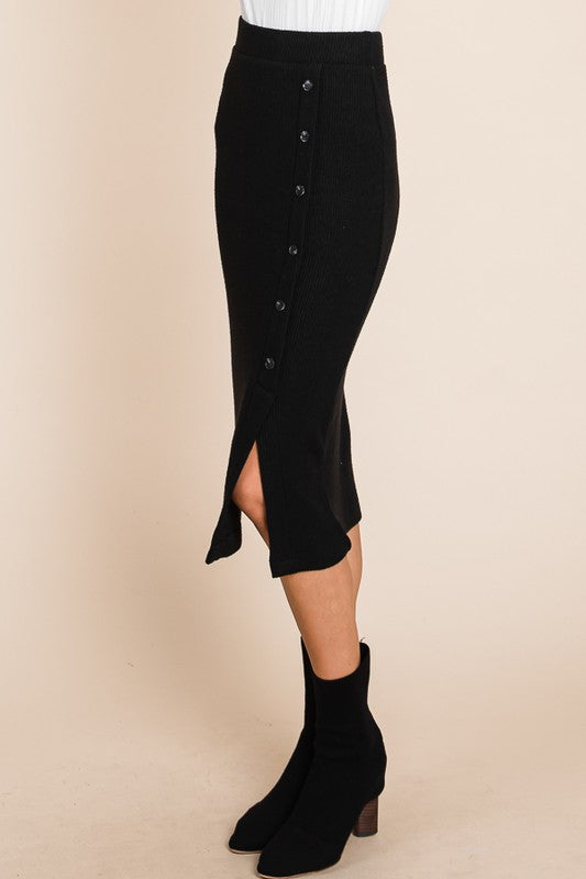 Button Side Split Skirt