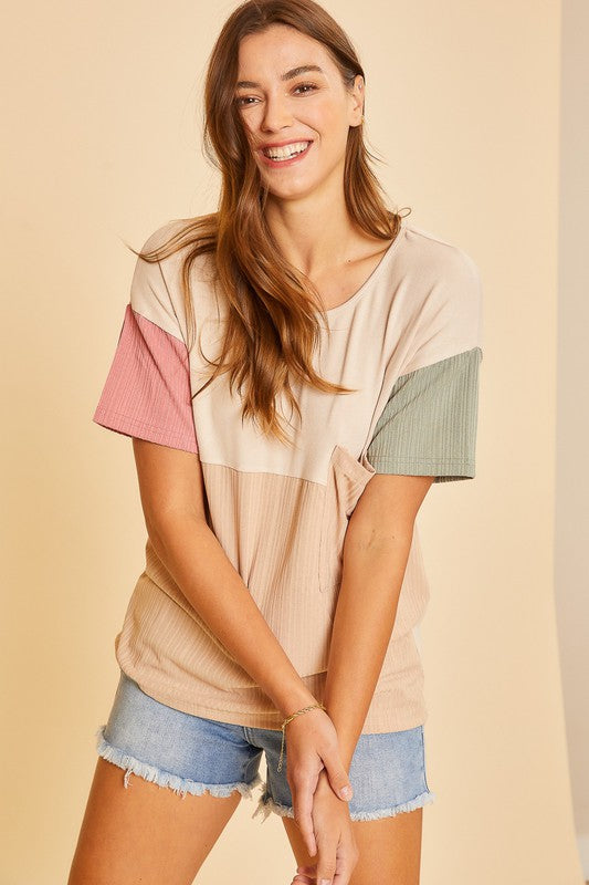COLOR BLOCK KNIT TOP