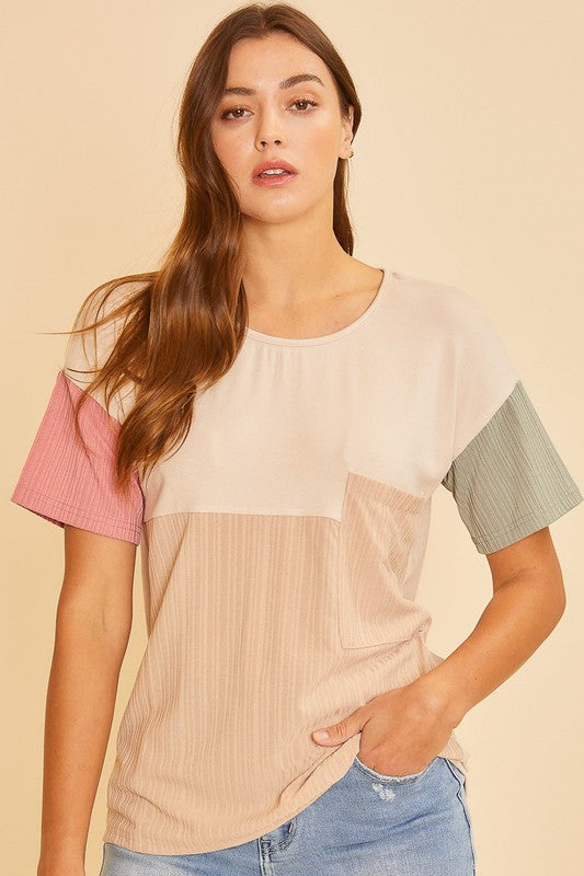 COLOR BLOCK KNIT TOP