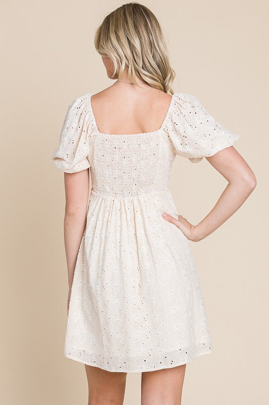 FINAL SALE: PUFF SLEEVE EYELET DRESS