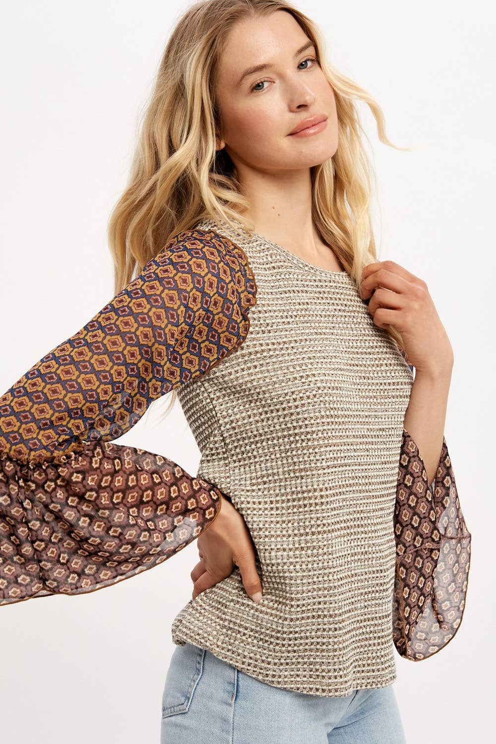 Printed Sheer Sleeve Top