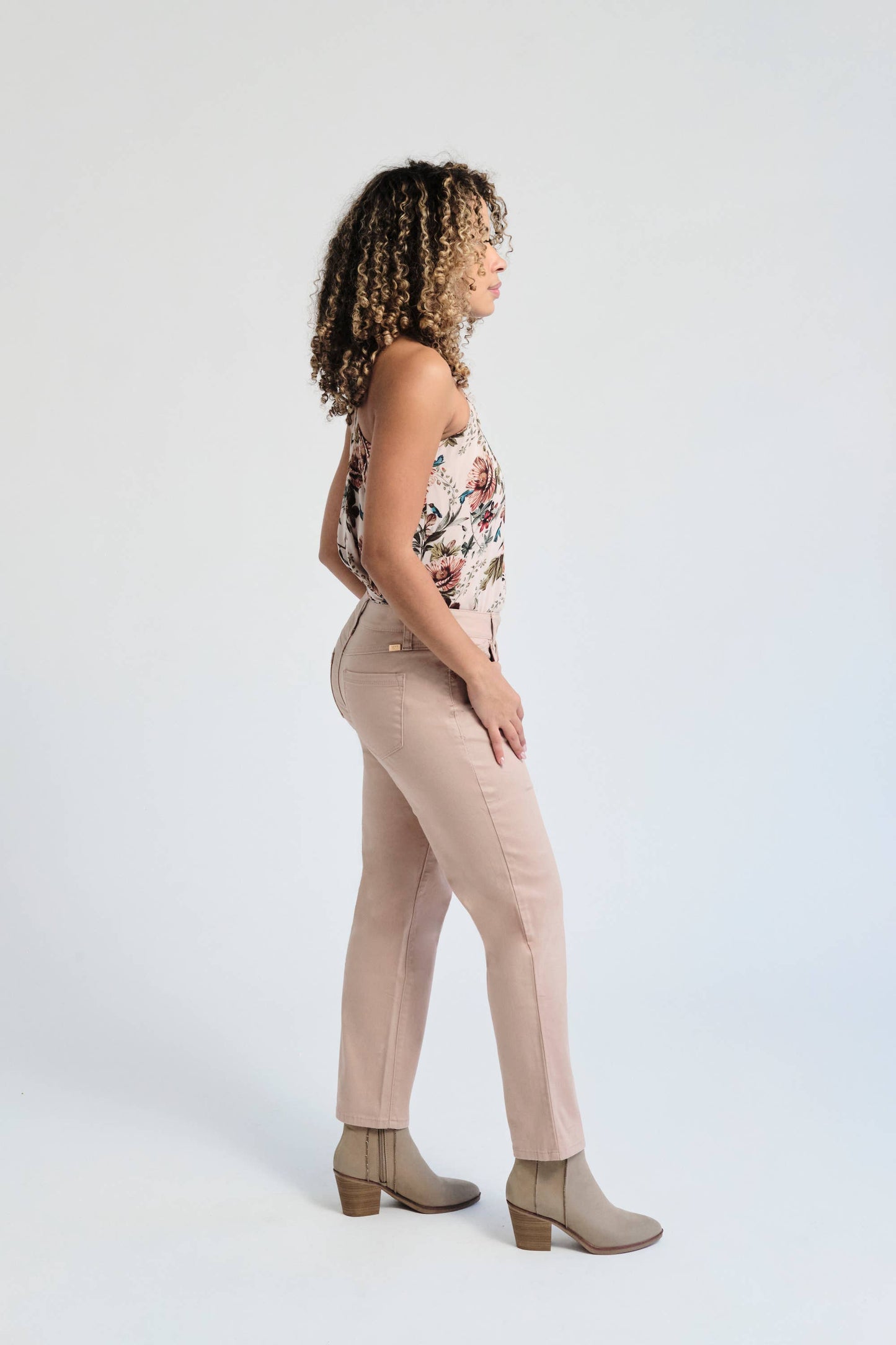 Twill Slim Straight Pant in Dusty Rose (PETITE)