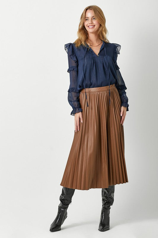 FINAL SALE: Leather Pleating Skirt