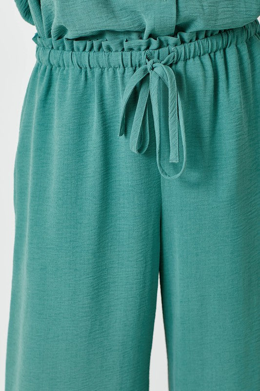 Textured Paperbag Waist Wide Leg Pants