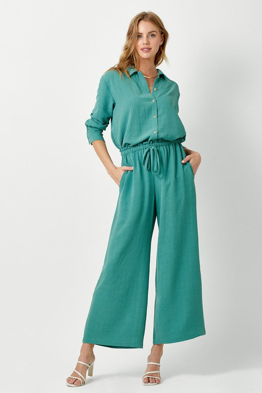 Textured Paperbag Waist Wide Leg Pants