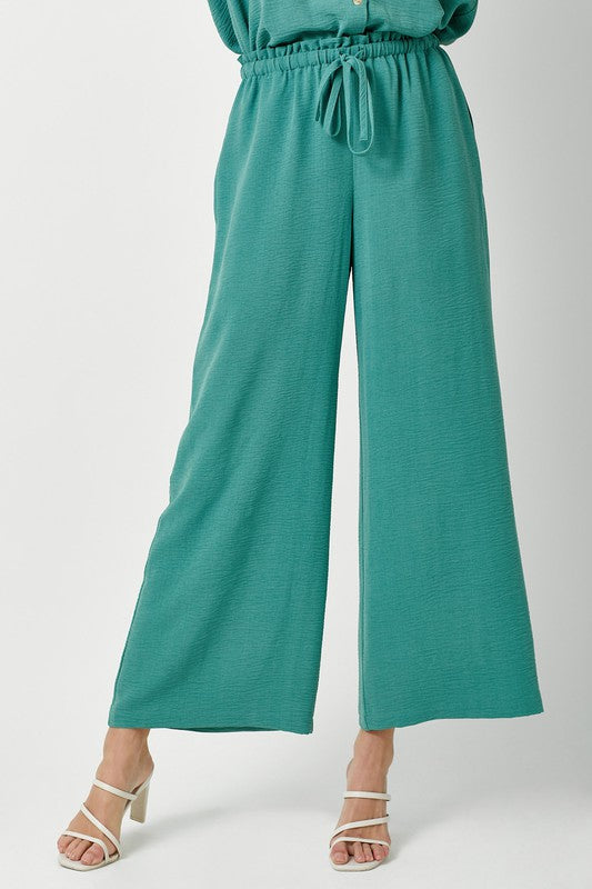 Textured Paperbag Waist Wide Leg Pants