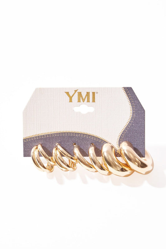3 PACK GOLD HOOPS