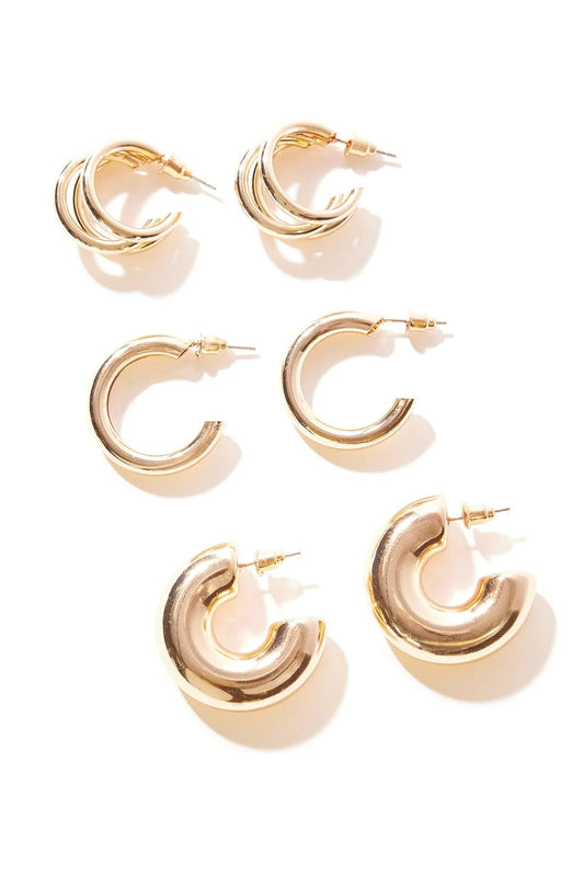 3 PACK GOLD HOOPS