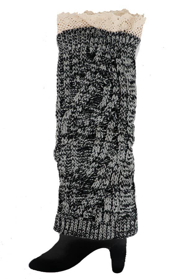Black and white knitted leg warmers on a white background