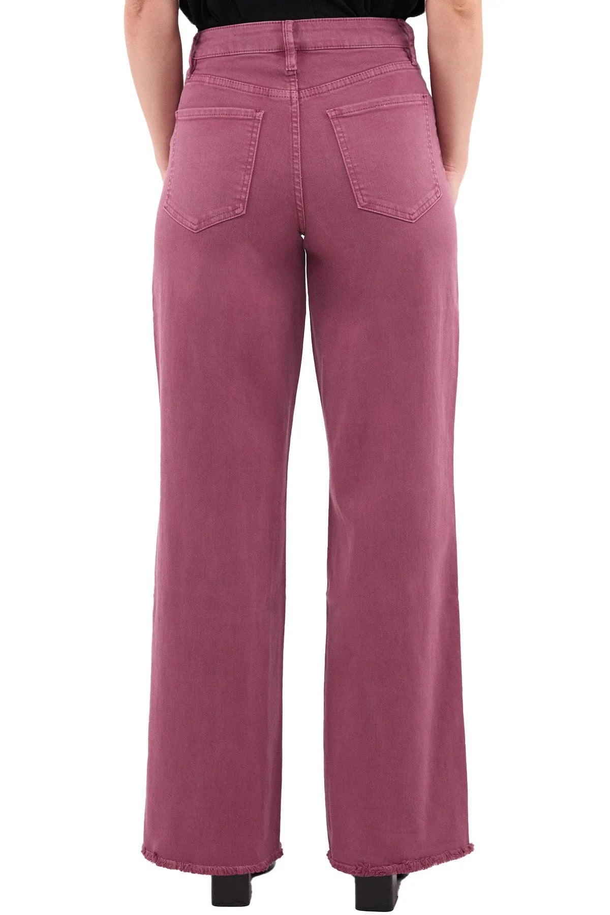 Maroon pants worn by a person on a white background