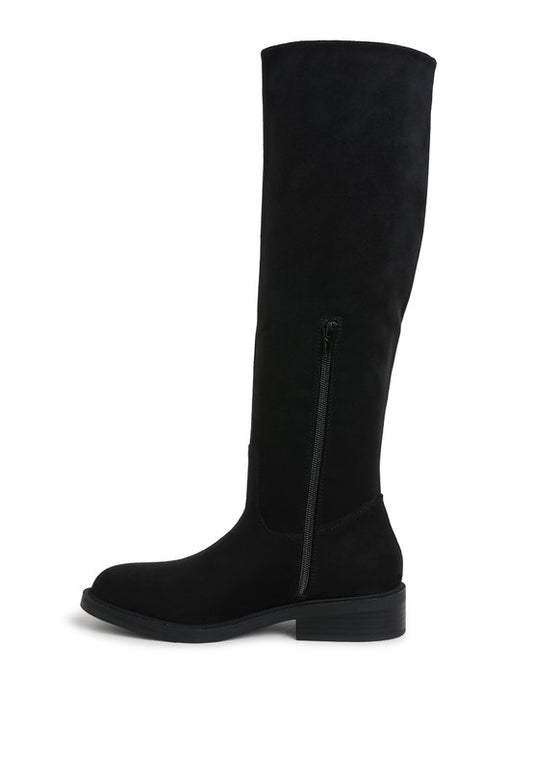 Black knee-high boot on a white background