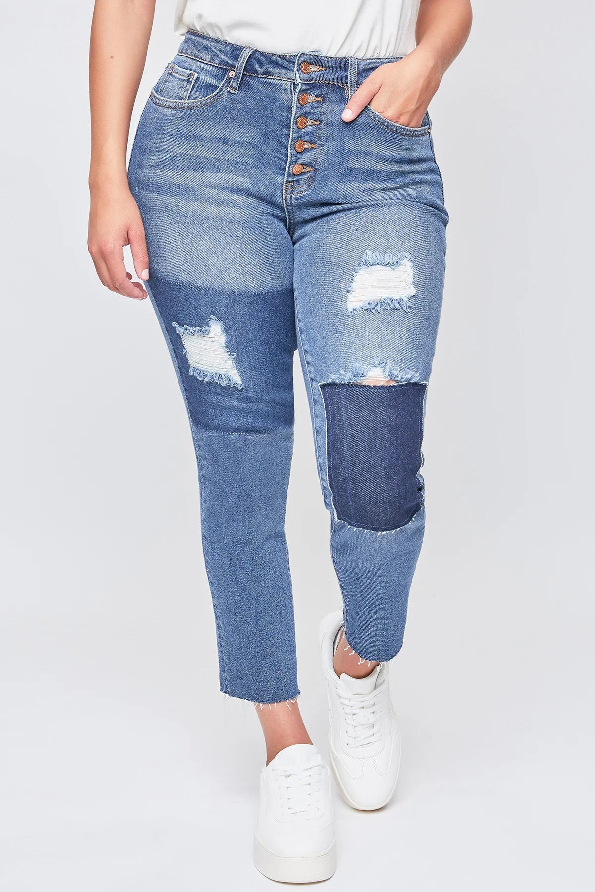 RIPPED COLOR BLOCK RAW HEM