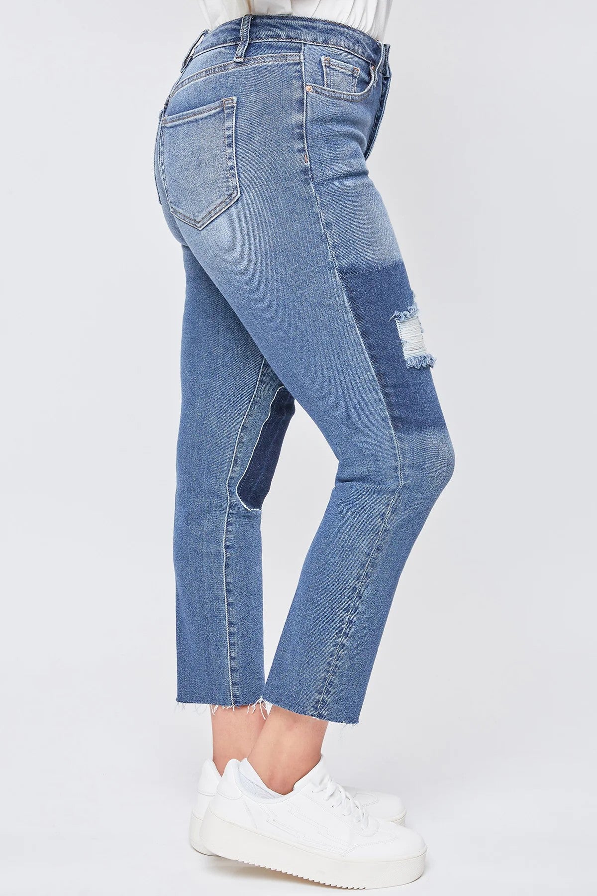 RIPPED COLOR BLOCK RAW HEM