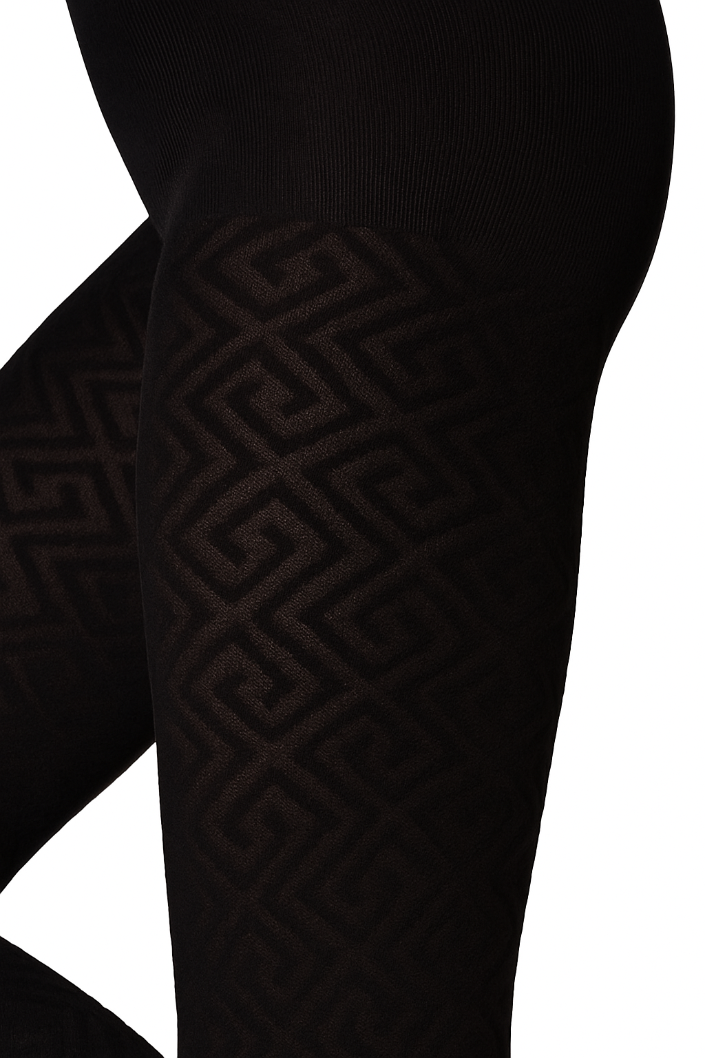 Black tights with geometric pattern on a white background