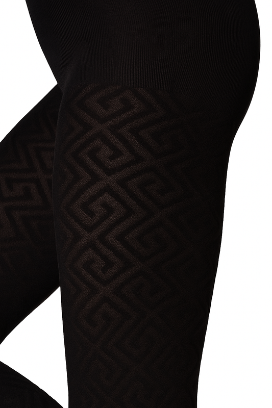 Black tights with geometric pattern on a white background