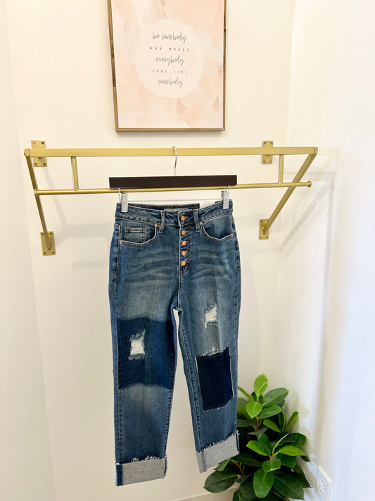 RIPPED COLOR BLOCK RAW HEM