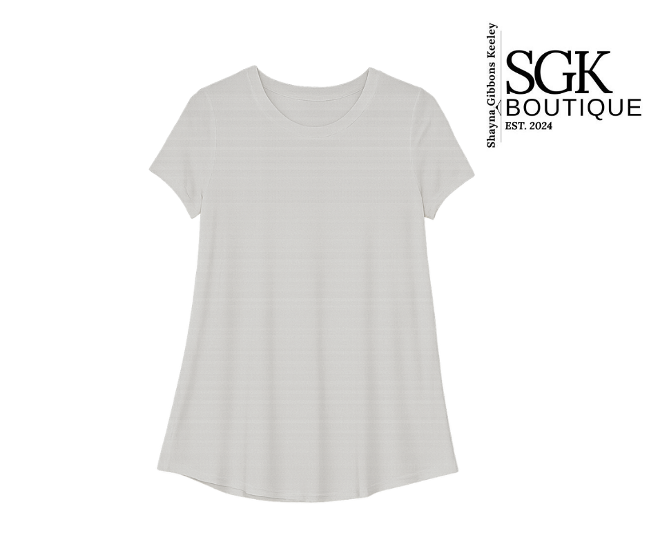 Ivory t-shirt on a white background with SGK Boutique logo.