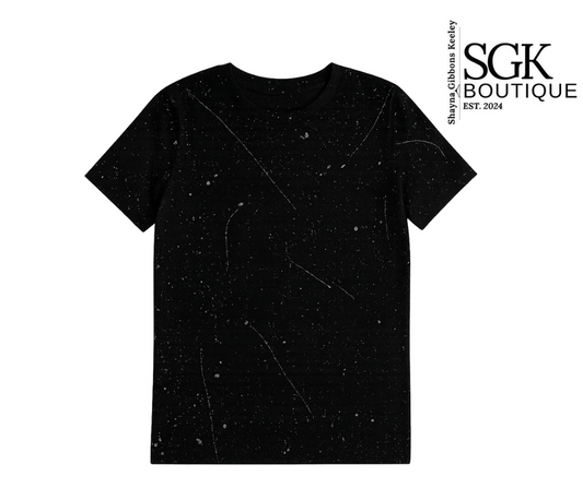 Black t-shirt with 'SGK Boutique' logo on a white background