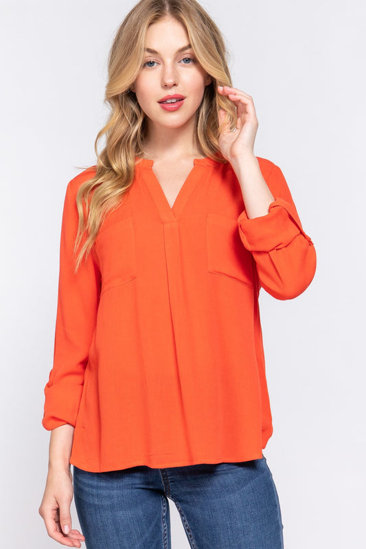 FINAL SALE: GAUZE POCKETED BLOUSE