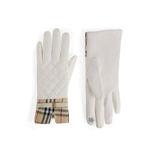 Pair of white gloves with checkered pattern on a white background