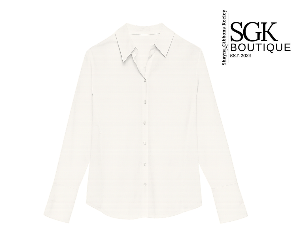 White shirt on a white background with SGK Boutique logo.