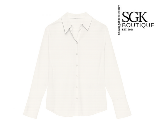 White shirt on a white background with SGK Boutique logo.