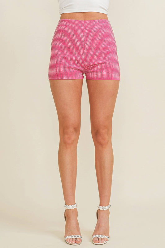 HOT PINK RHINESTONE SHORTS