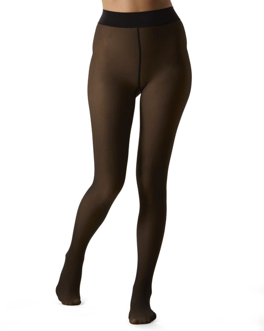 Brown tights worn by a person on a white background
