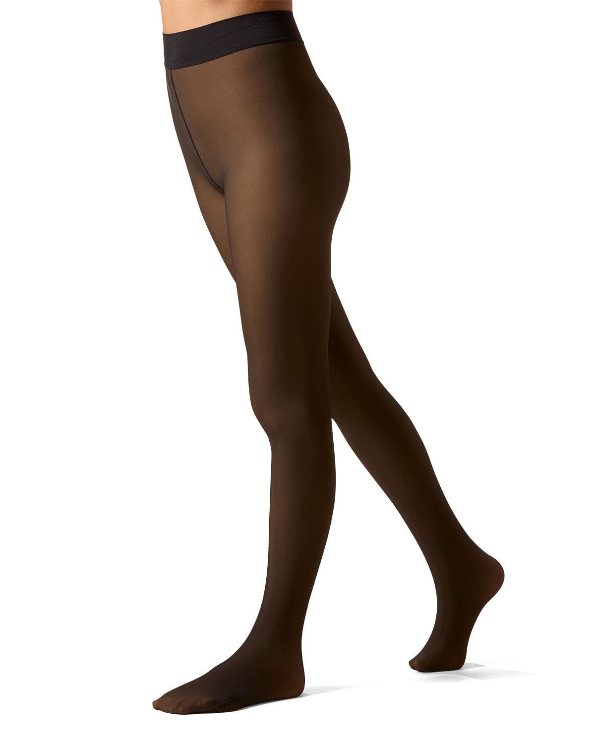 Brown tights worn by a person on a white background