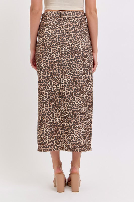 LEOPARD FRONT SPLIT SKIRT