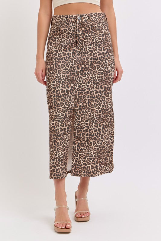 LEOPARD FRONT SPLIT SKIRT