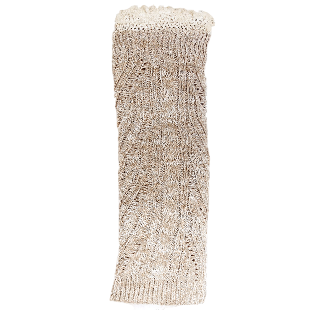 Beige knitted scarf on a white background