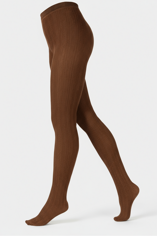 Brown ribbed tights on a white background