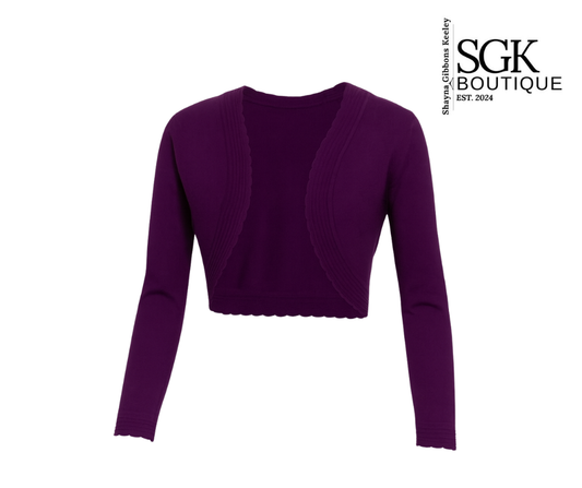 Purple shrug on a white background with SGK Boutique logo.