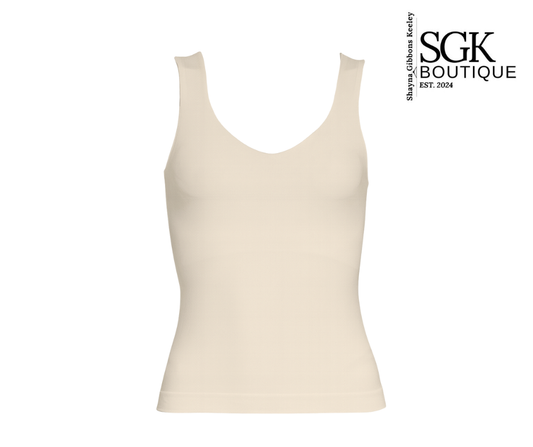 White tank top on a white background with SGK Boutique branding.