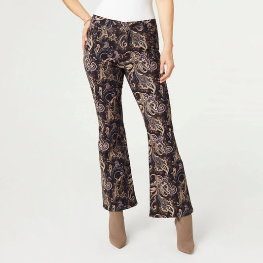 Patterned pants worn by a person on a white background