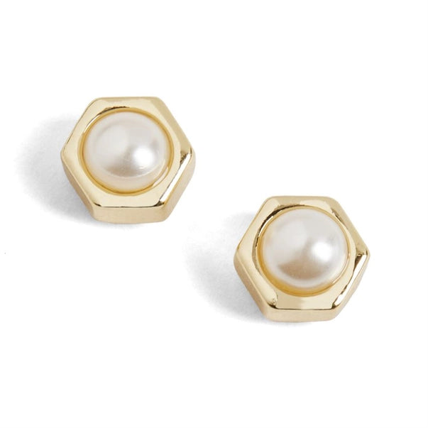 Hexagon Pearl Stud Earrings