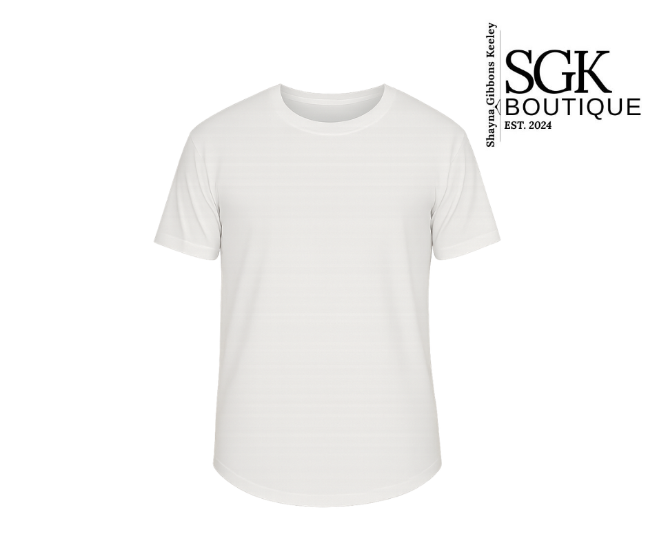 White t-shirt on a white background with SGK Boutique logo.