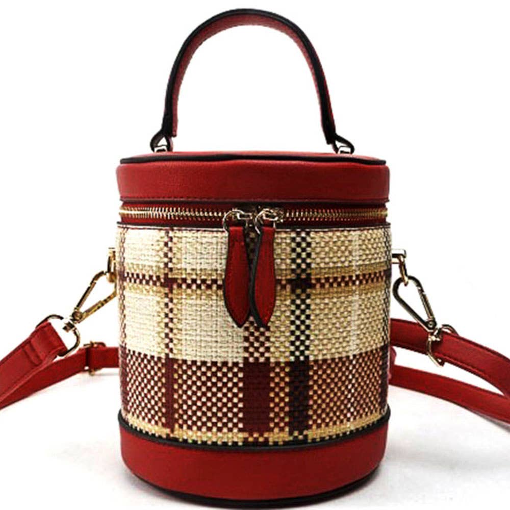 PLAID PATTERN TOP ROUND ZIPPER CROSS BODY