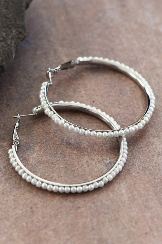 Pearl Beaded Hoop Earrings