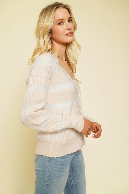 Fuzzy Stripe Button Cardigan