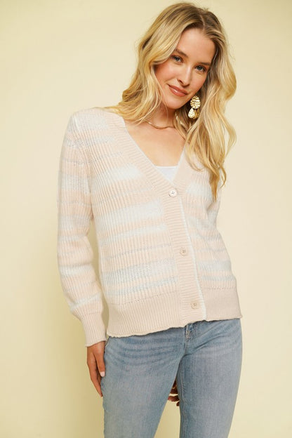 Fuzzy Stripe Button Cardigan