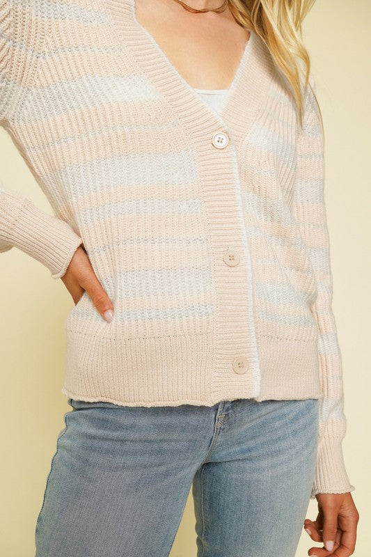 Fuzzy Stripe Button Cardigan