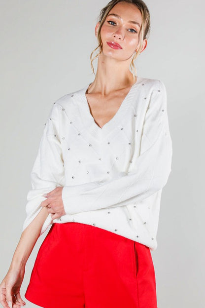 FINAL SALE: RHINESTONE DETAIL SWEATER TOP