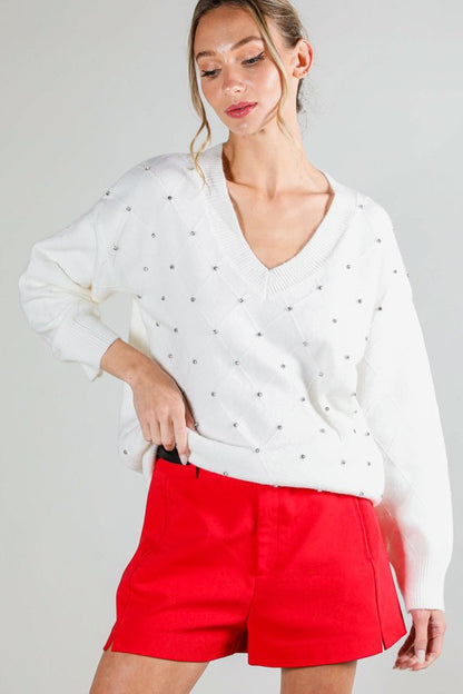 FINAL SALE: RHINESTONE DETAIL SWEATER TOP