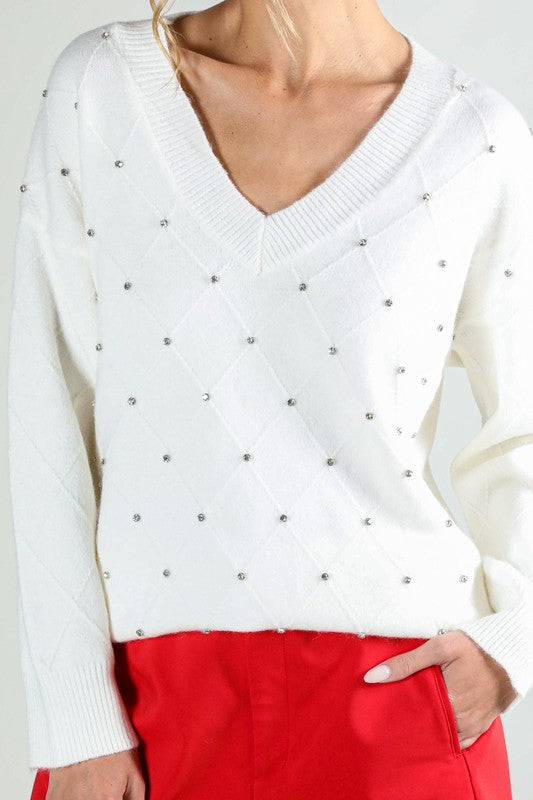 FINAL SALE: RHINESTONE DETAIL SWEATER TOP