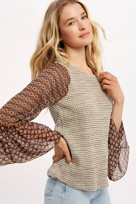 Printed Sheer Sleeve Top