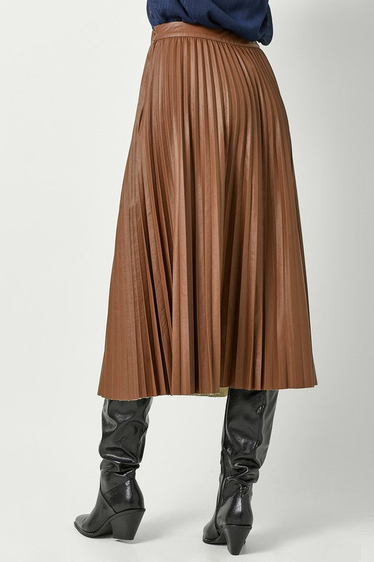 FINAL SALE: Leather Pleating Skirt